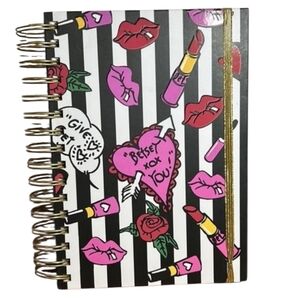 Betsey Johnson Striped Notebook with Pink and Red Graphics